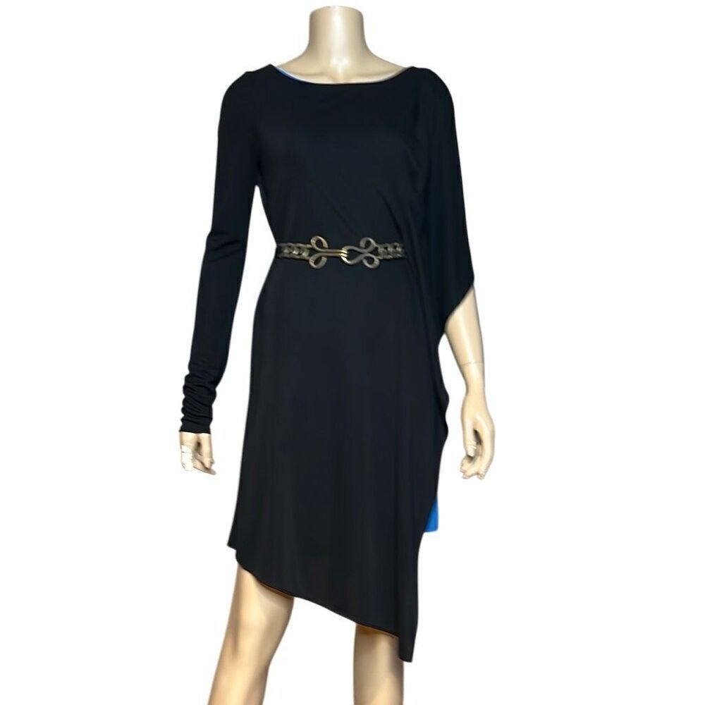 BCBG Max Azria Asymmetrical Drape Black Blue Dress (022)